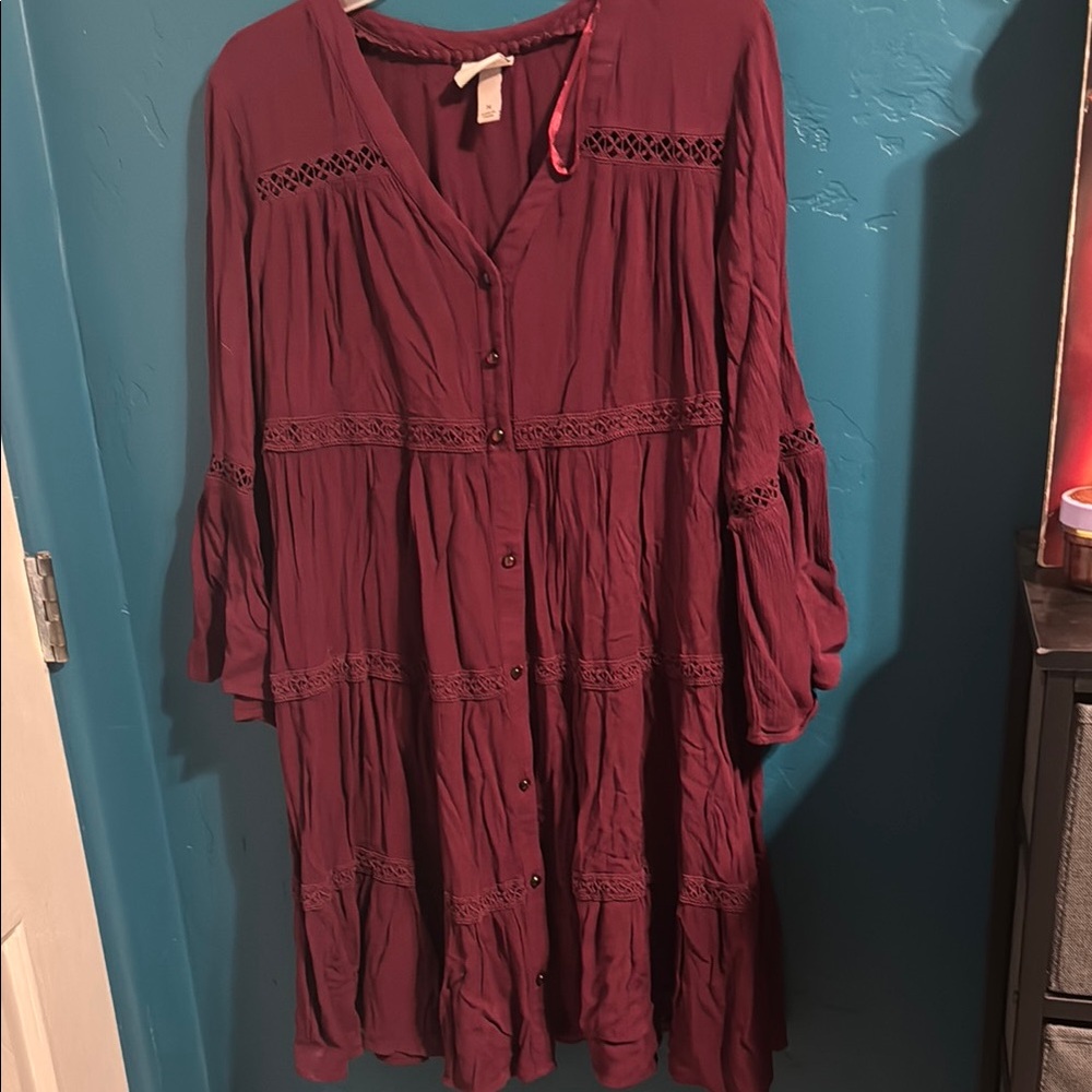 Knox Rose Deep Red Dress with Lace Trim